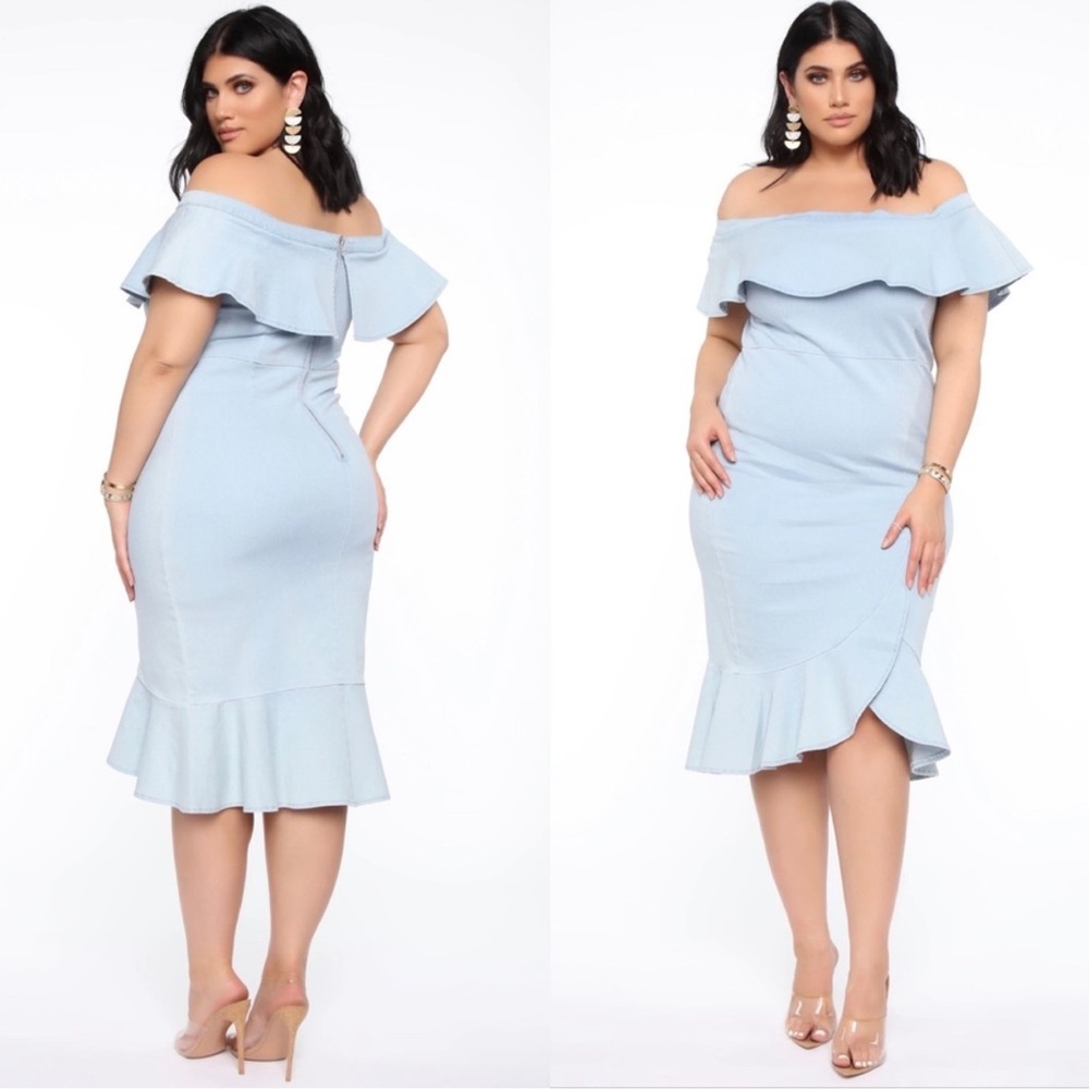 Fashion Nova Taking My Time Denim Flounce Dress‎ 1X